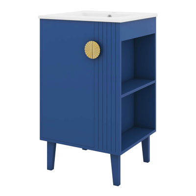Meuble-lavabo de 20 po avec lavabo en céramique, ensemble de meuble-lavabo autoportant avec porte à fermeture douce, tablette ouverte, armoire de rangement pour salle de bain