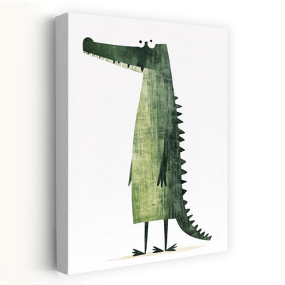 Whimsical Green Crocodile Modern Playful Whimsical Alligator Crocodile Wall Art Print 1 Piece Wrapped Canvas Wall Art