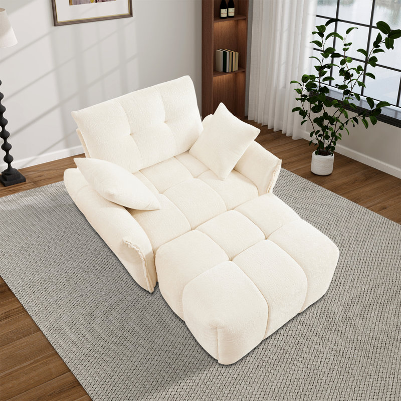 Upholstered Chenille Flared Arm Tufted Chaise Lounge, White