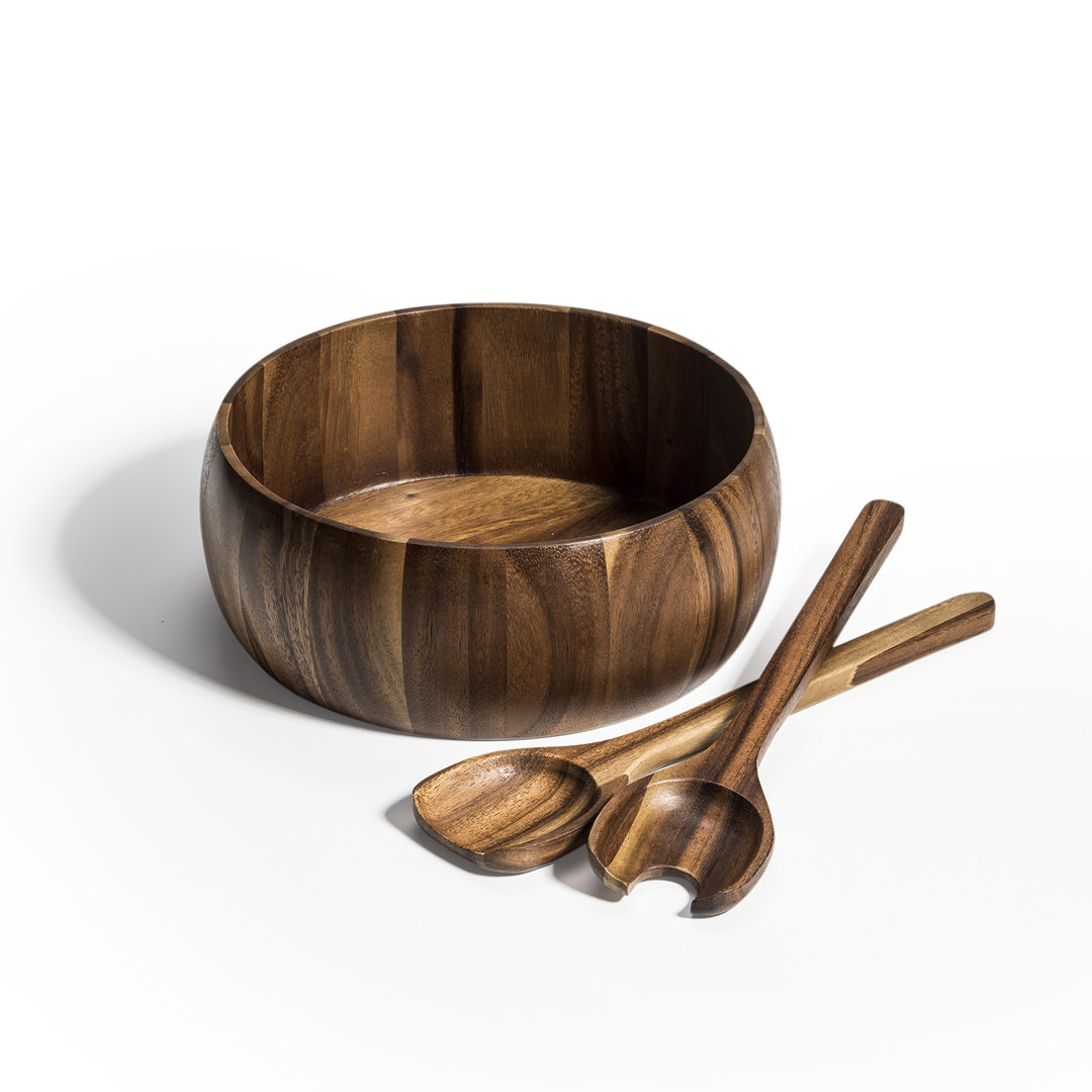 Acacia Wood Salad Bowl with Servers Union Rustic 