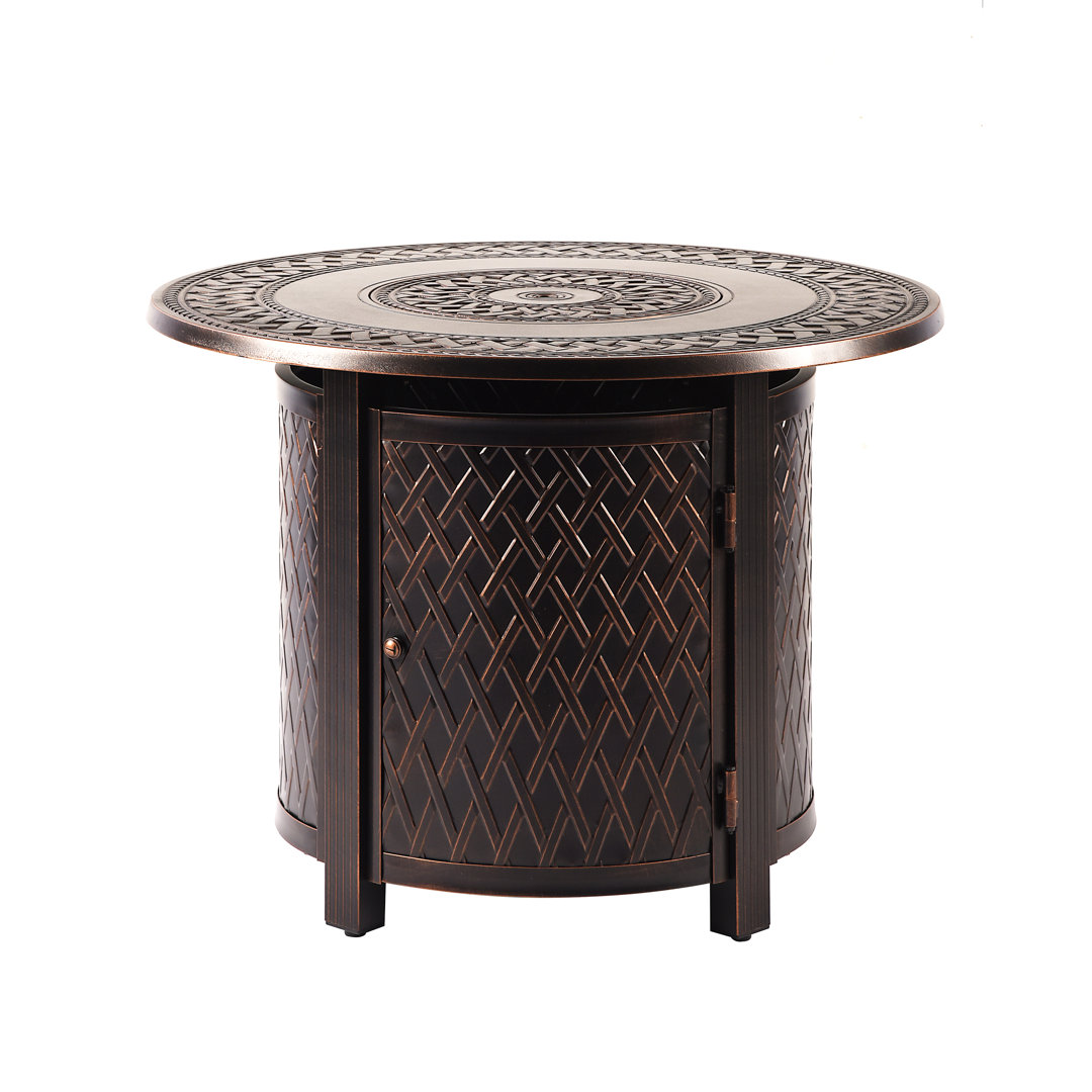 Delrick Round 34 In. X 34 In. Aluminum Propane Fire Pit Table With Glass Beads, Two Covers, Lid, 37,000 Btus Lark Manor™ 