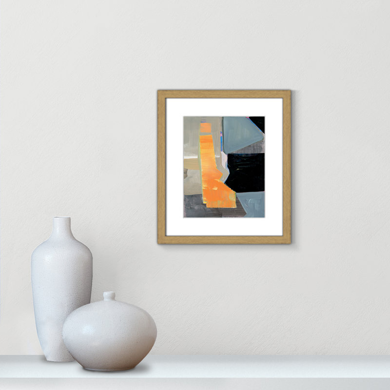 Castellini Orange Pinstripe II by Cartissi - Picture Frame Painting, 15" H x 13" W x 0.75" D, Natural Wood Grain Framed