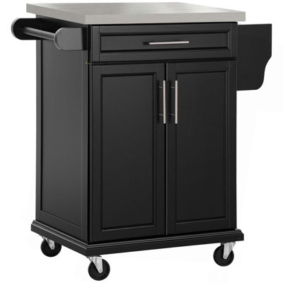 Kitchen Island On Wheels, Rolling Kitchen Cart With Stainless Steel Countertop, Drawer, Towel Rack And Spice Rack, Utility Storage Trolley