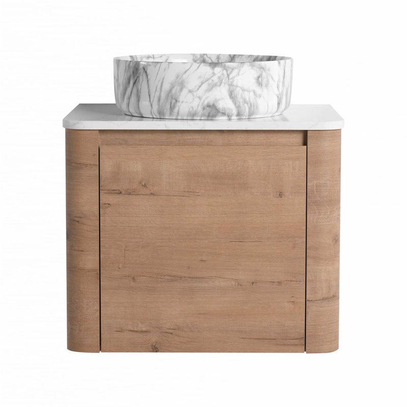 Meuble-lavabo mural avec lavabo d'art en céramique et porte à fermeture en douceur, Gris, 24"