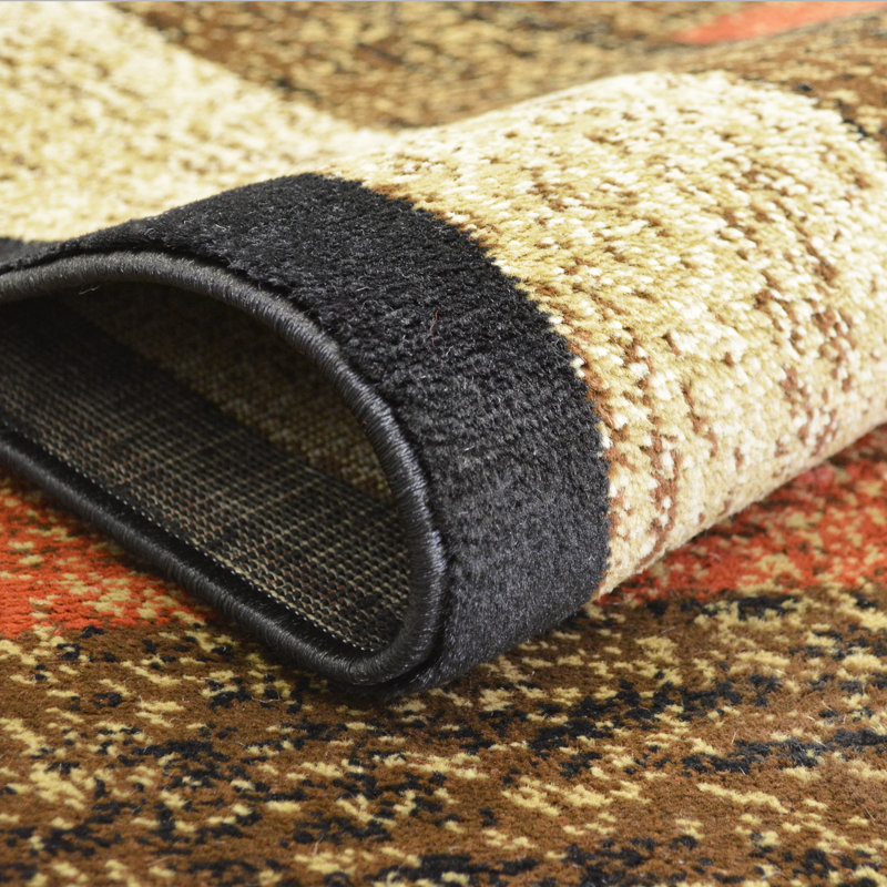 Tapis beige / rouge à motif géométrique Haysi, Rectangle 7 pi 10 po x 9 pi 10 po