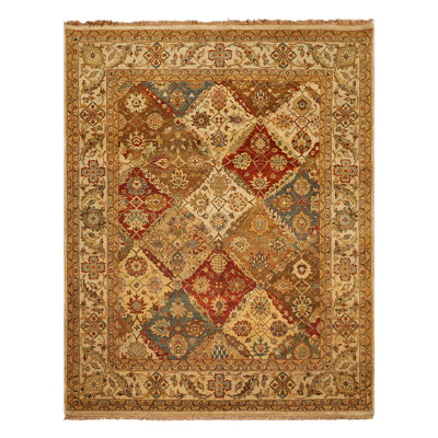 Tapis transitionnel beige en laine noué à la main 7 pi 9 po x 9 pi 10 po Agra