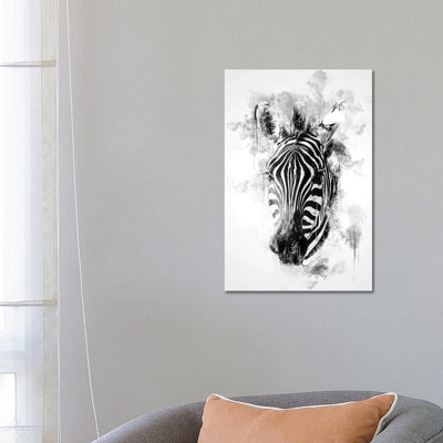 Zebra Head in Black and White 1 Piece Wrapped Canvas Painting