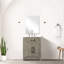 24 po De salle de bain en chêne gris avec comptoir en acrylique poli, robinet de salle de bain simple, miroir