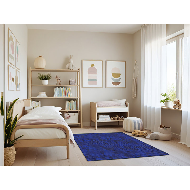 Tapis bleu tissé à la machine, Rectangle 4 pi x 6 pi
