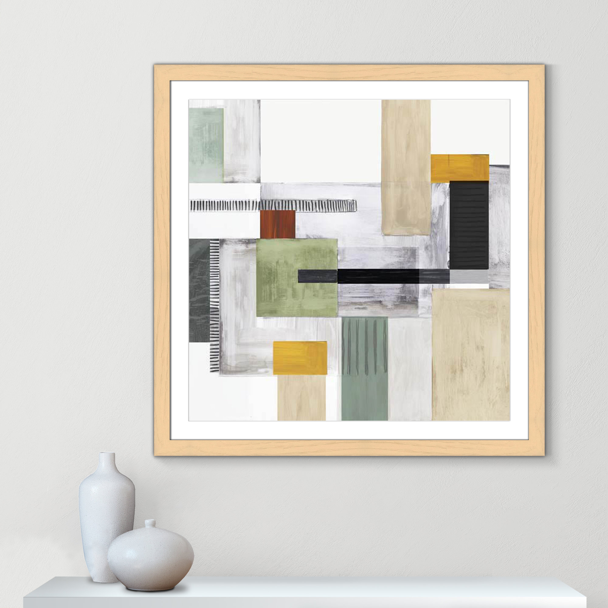 Playful Blocks, Natural Cube Framed, 37.5" H x 37.5" W x 1.25" D
