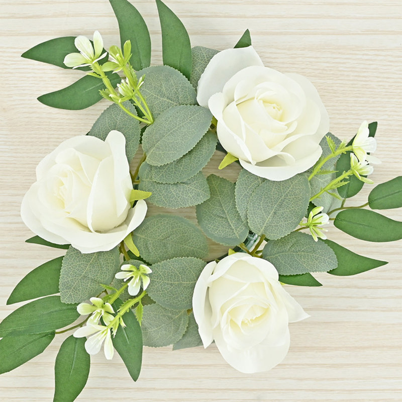Rose Candle Wreath Artificial Silk Flower Ring Leaf Candle Wreath Wedding Valentine Day Party Table Candlestick Decorations