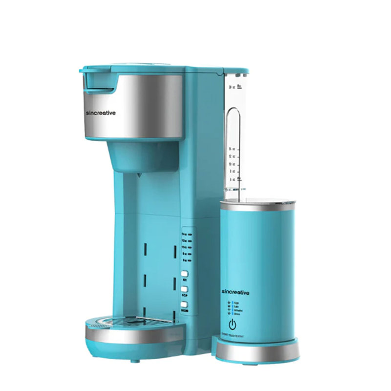 Sincreative Single Serve Coffee Maker Cappuccino Machine With Milk Frother, Blue, Blue