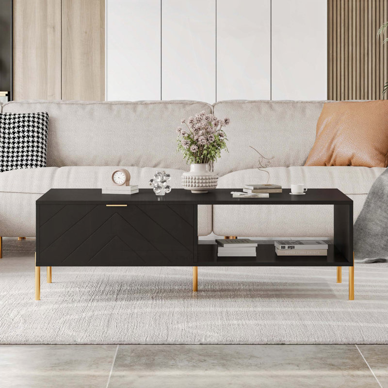 Table basse Mid-Century moderne avec tiroirs doubles - Noir