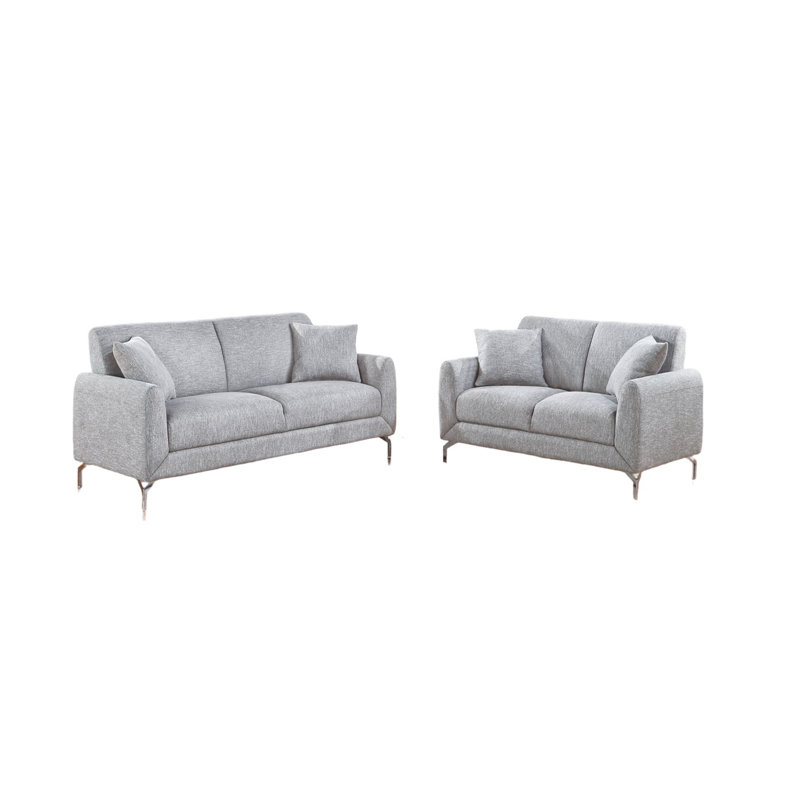 Causeuse moderne avec coussins et coussins 2 pièces, Gris clair, Argent argent