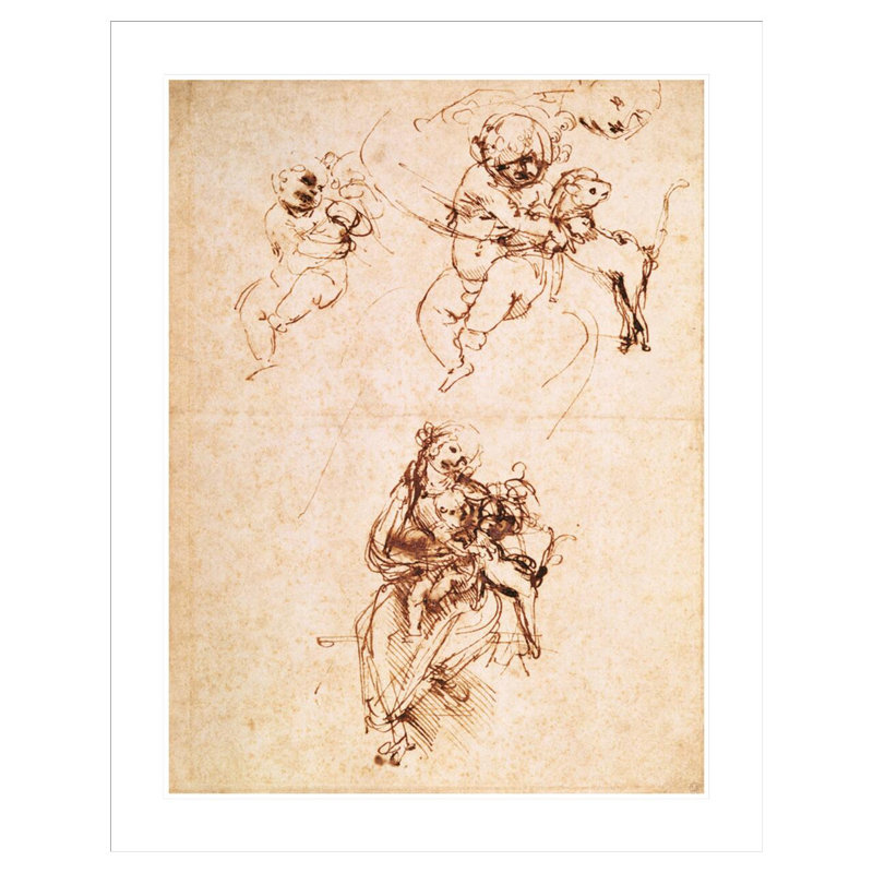 Études pour une Madone avec un chat par Leonardo Da Vinci - Estampe numérique encadrée, H 41,5 po x l 32,98 po