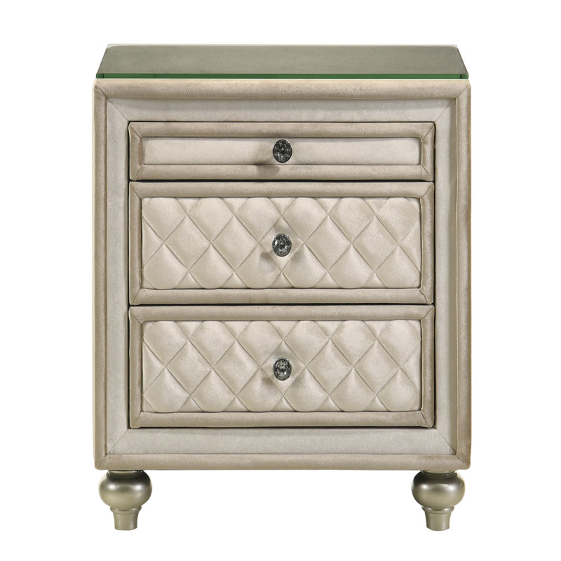 Joie 2-Drawer Upholstered Nightstand, Beige Velvet