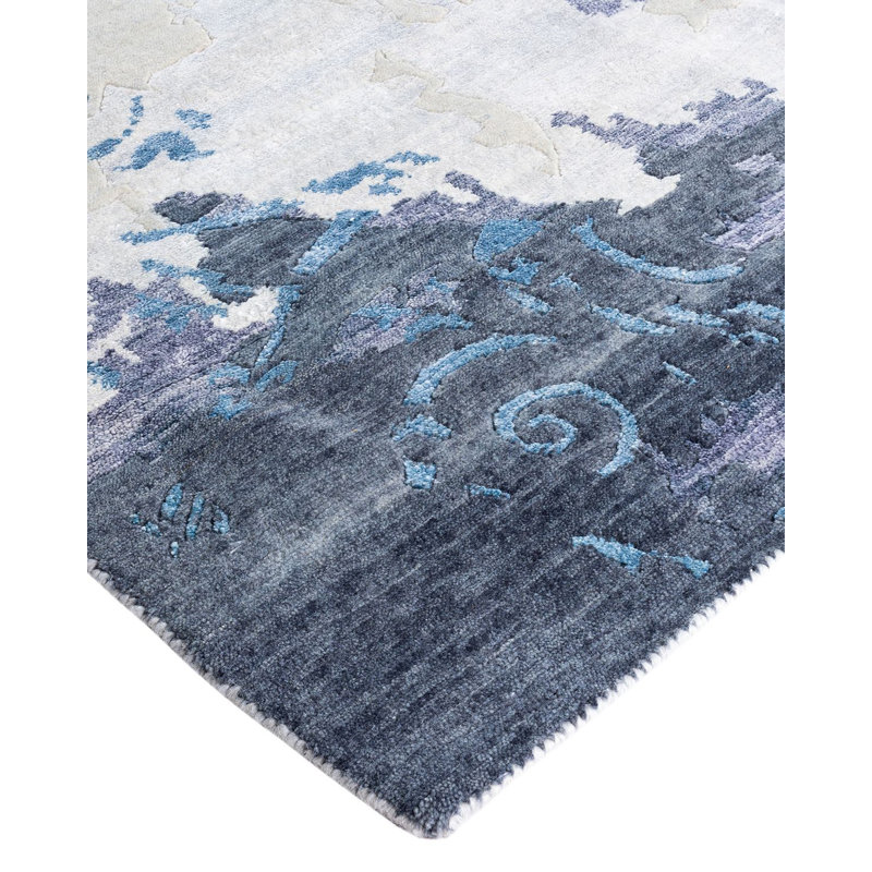 Modern Beige Hand-Knotted Wool and Silk Area Rug, 9' 4" x 12' 2"