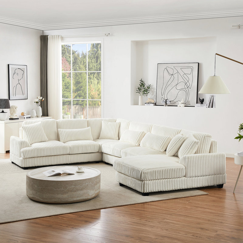 129" Oversized Sectional Sofa U-Shaped Sofa Couch Modern Sofa Upholstered In Soft Corduroy With A Chaise Lounge For Living Room