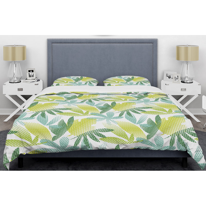 Ensemble de housse couette mid-century tropical botanique iii, Housse de couette double / grand et 2 taies