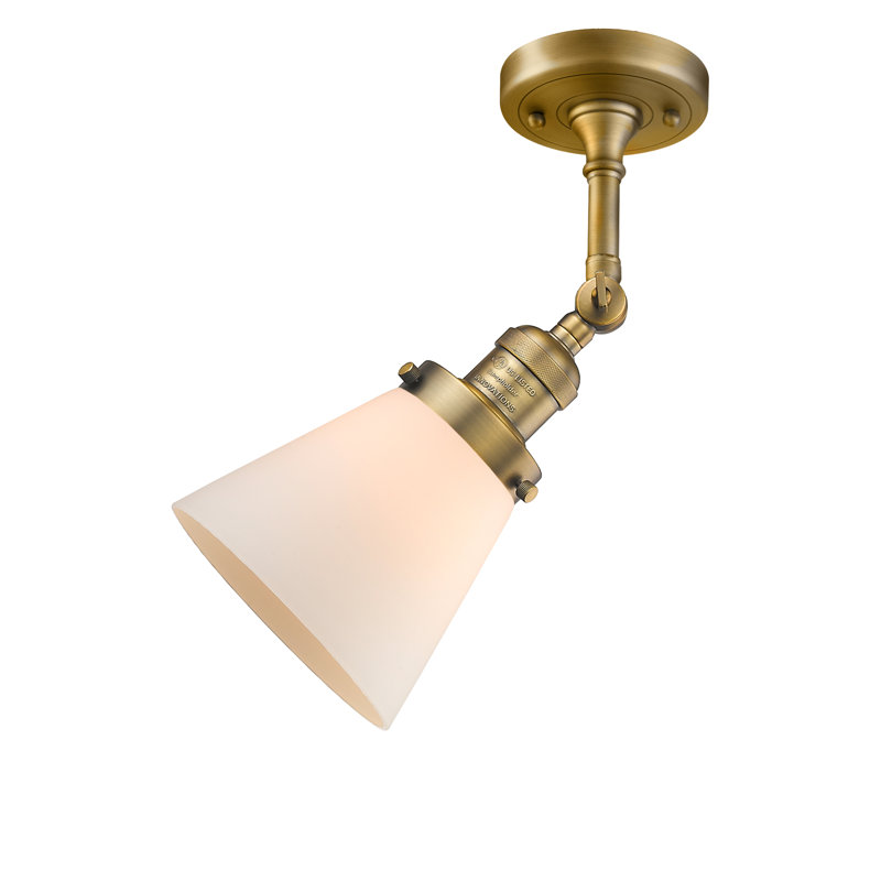 Hardie Glass Semi Flush Mount, Matte White Cased, Antique Brass, 13.5" H x 6.25" W x 6.25" D