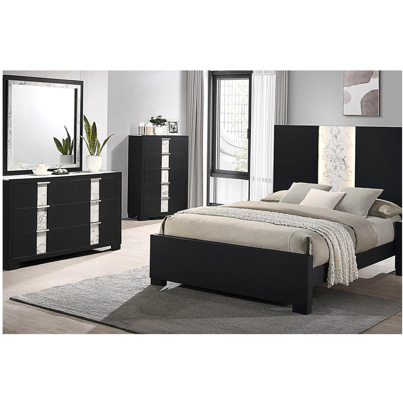 Table de chevet à finition noire 1pc