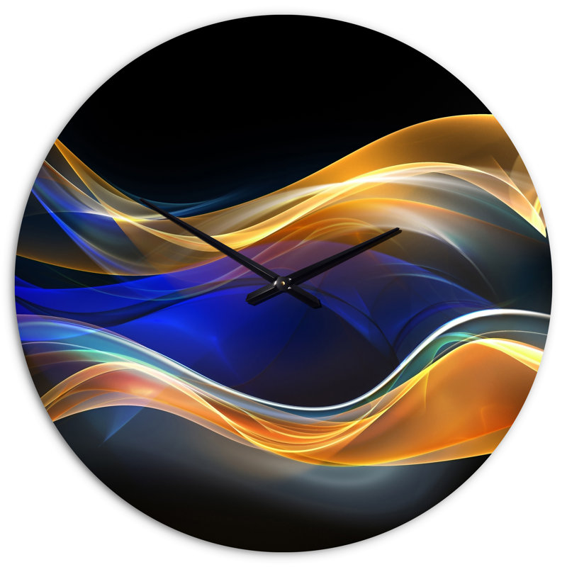 3D Wave Design - Horloge murale moderne, Bleu / or / noir, Grand