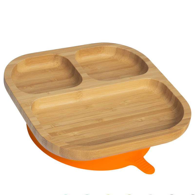 Tiny Dining - Divided Bamboo Suction Plate, Orange