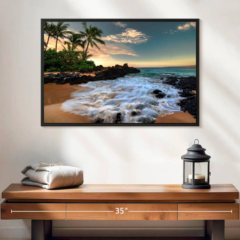 Maui, baie de Makena, Borasisi, 25 po x 17 po, Cadre flottant noir