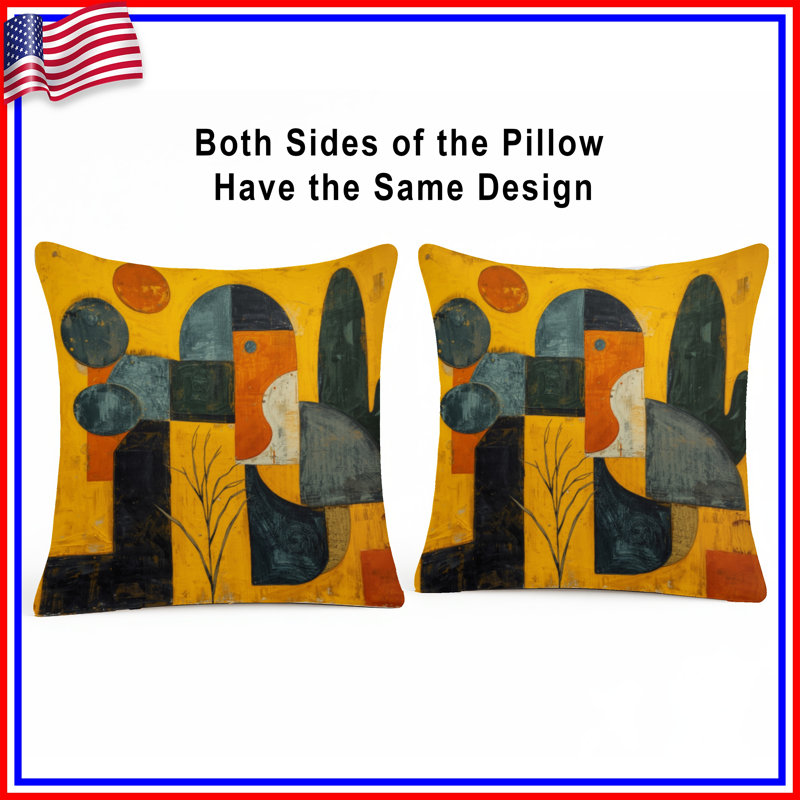 Yellow Geometric Abstract Composition Double Sided Throw Pillows, 18 x 18 inches