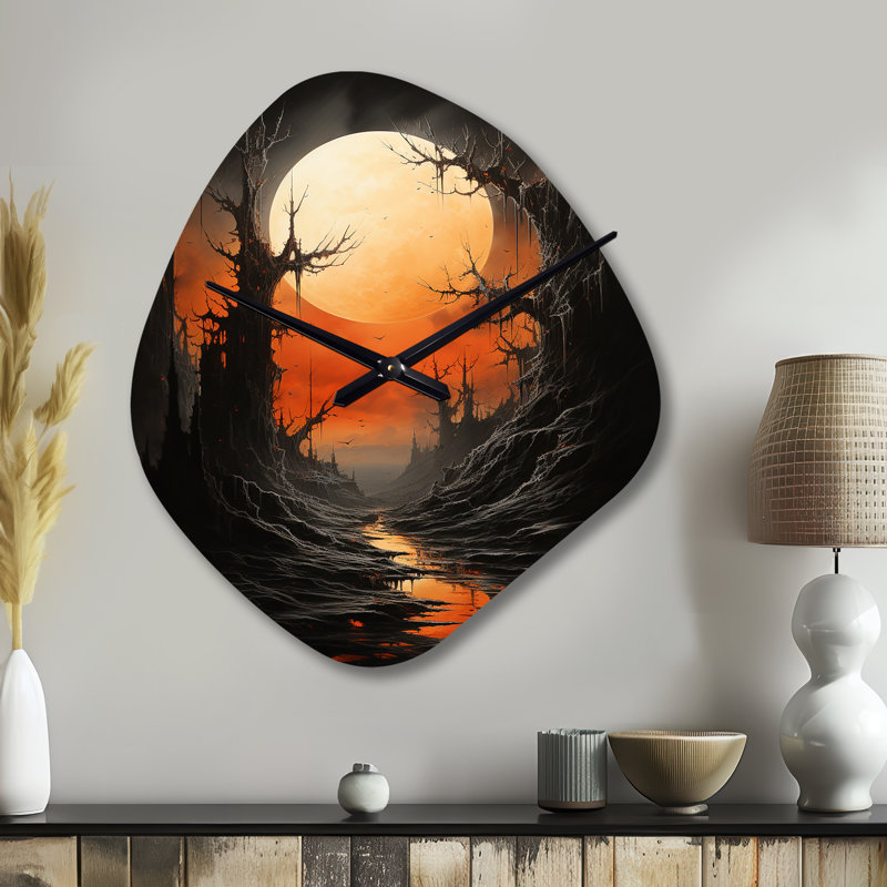 Moon Ebony Eclipse Silence II - Moon Irregular Shape Metal Wall Clock, Black Asymmetrical Metal Wall Clock Print, Small