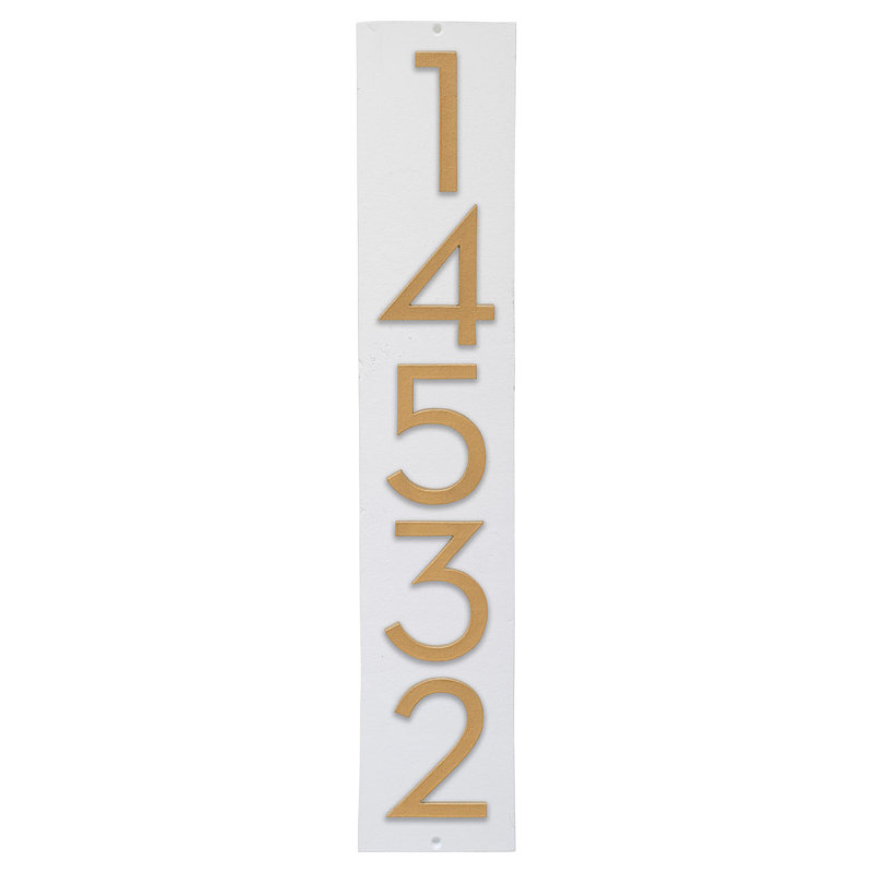 Plaque d'adresse verticale flottante de 6 po, Blanc / doré, Oui