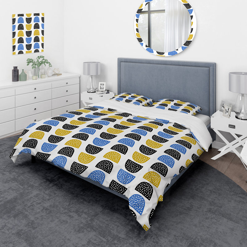 Ensemble de housse de couette moderne en polyester microfibre bleu ocre et noir