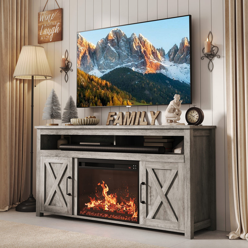 Claycomo TV Stand for TVs up to 65" with Fireplace Included, Gray Wash
