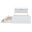 Lit double en bois avec tête de lit avec prises de courant, lit extensible avec lit gigogne simple avec trois tiroirs de rangement, blanc