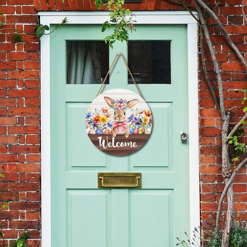 Bonjour lapin de Pâques, panneau de lapin pour porte d'entrée