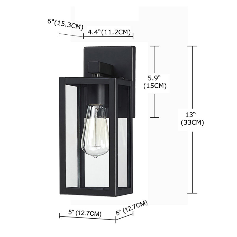 Applique murale d'extérieur moderne avec abat-jour en verre transparent Tornillo, H 13 po x l 5 po x P 6 po, Noir mat