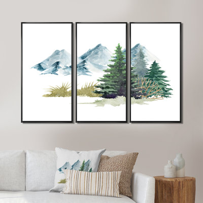 «Pine Trees In Mountain Landscape», peinture sur toile 3 pièces