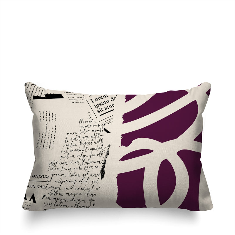 Oreiller rectangulaire réversible intérieur / extérieur Vaya, H 14 po x l 20 po, Mauve / noir / blanc cassé