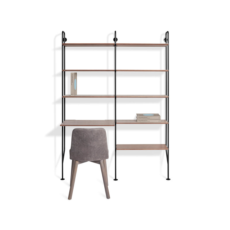 Hitch 2 Piece Writing Desk Office Set, Black, Walnut