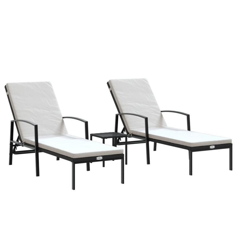 Alja Sun Loungers 2 pcs with Table Poly Rattan, Black