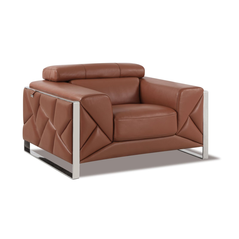 Camel Genuine Leather Chair with Adjustable Headrests, Camel