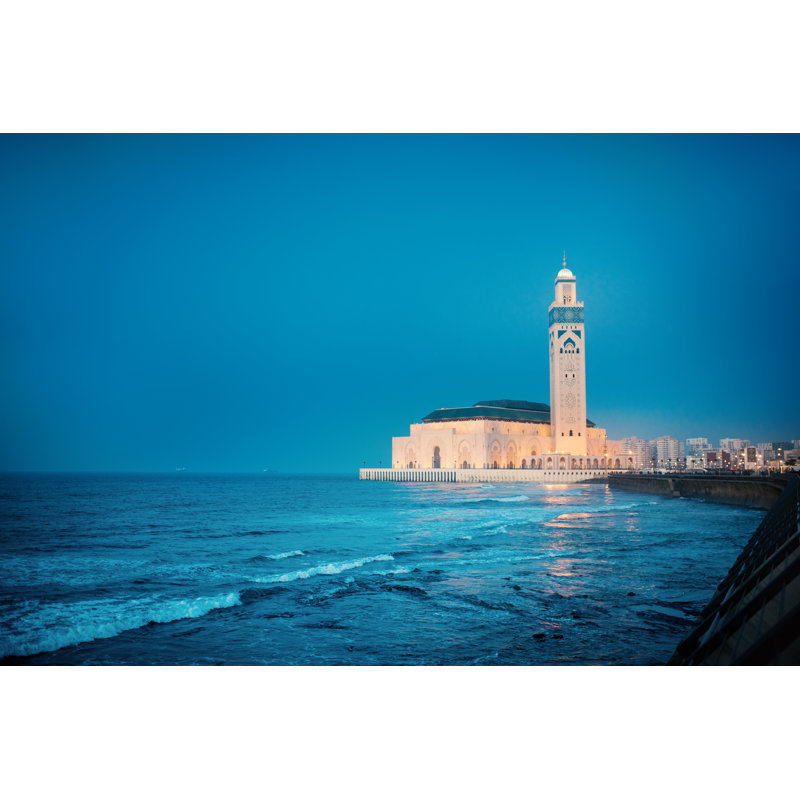 The largest Mosque in Morocco during a sunset. 1 Piece Wrapped Canvas Wall Art, 81cm H x 122cm W