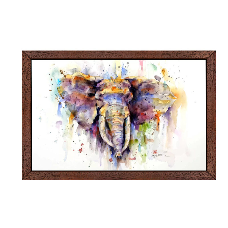 Elephant 1 Piece Wall Art on Canvas, 66.04 cm H x 45.72 cm W, Brown Framed