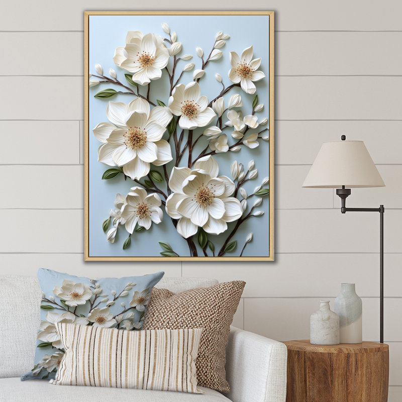 Dogwood Field Pointillism Collage IV sur toile, H 20 po x l 12 po x P 1 po, Cadre naturel flottant