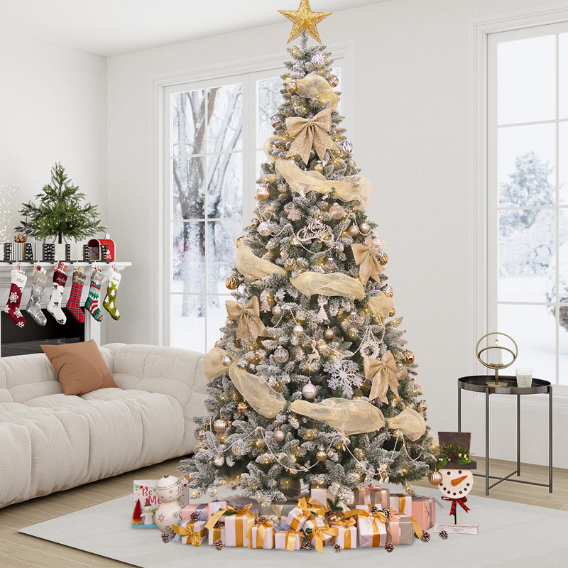 Realistic Spruce Flocked Christmas Tree with Lights, 9' H