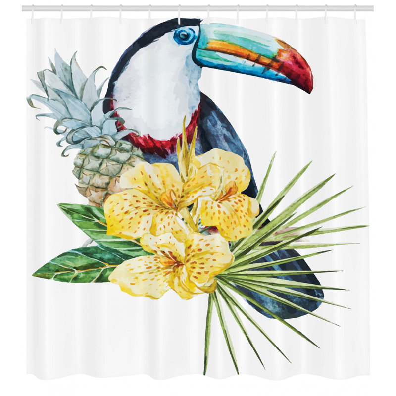 Tropical Shower Curtain with Hooks Included, 84" H x 69" W