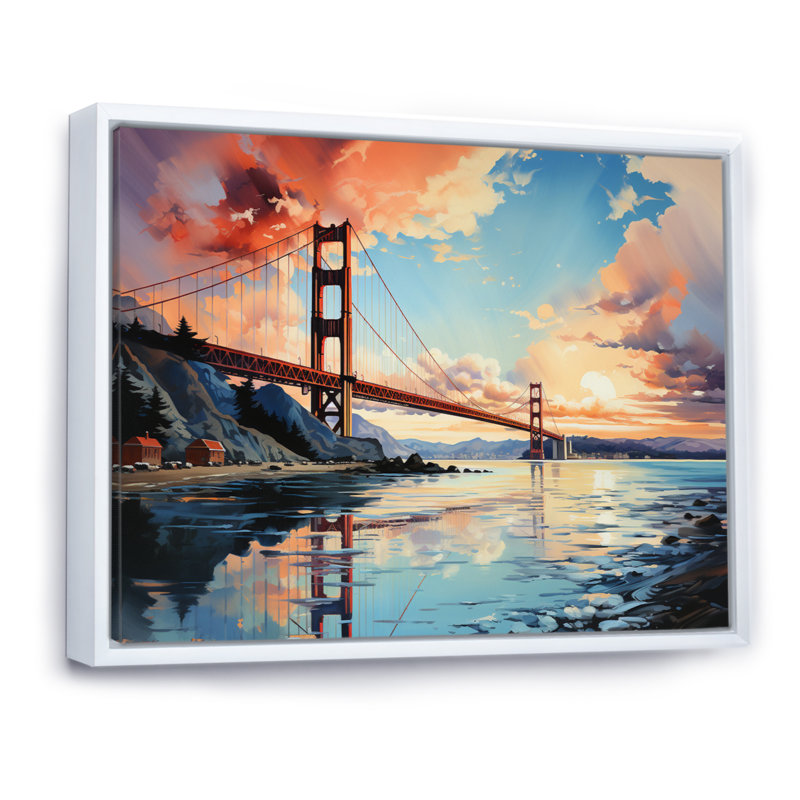 Ediva Orange Bridge Golden Gateway VI sur impression sur toile, H 30 po x l 40 po x P 1,5 po, Cadre flottant blanc