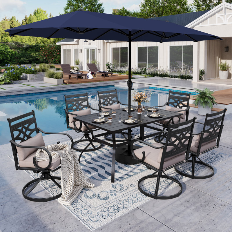 Alyah 6 - Person Patio Dining Set with Rectangular Table , Cushions Included, Navy