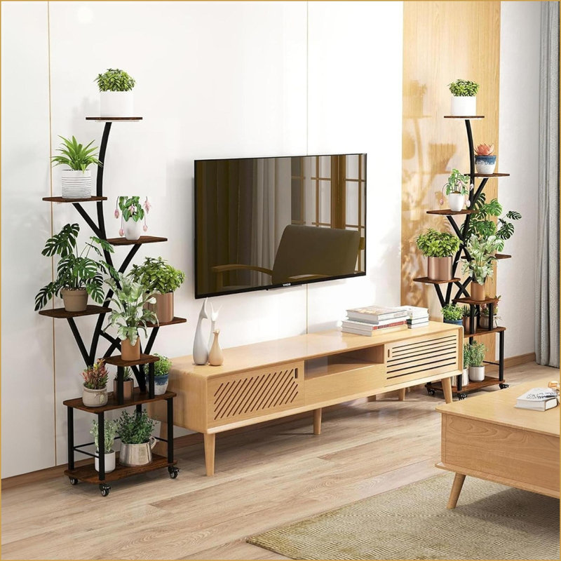 Support pour plante d'intérieur avec étagère de culture moderne à 8 niveaux 64 po pour plusieurs plantes | Bois aggloméré + métal