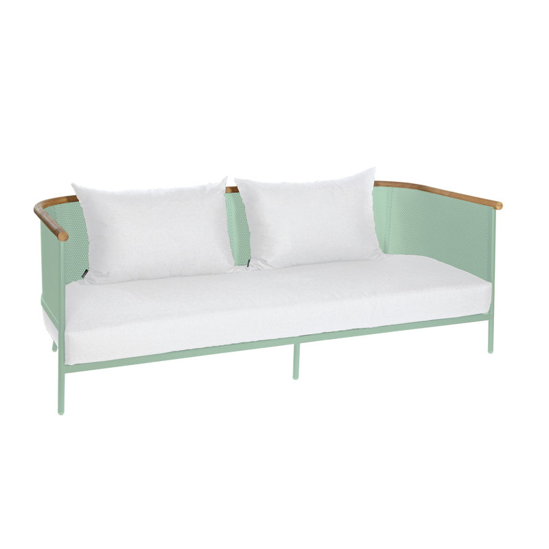 Riad 80.75'' Wide Powder Coated Aluminum Patio Sofa with Cushions, Pastel Green, Sooty